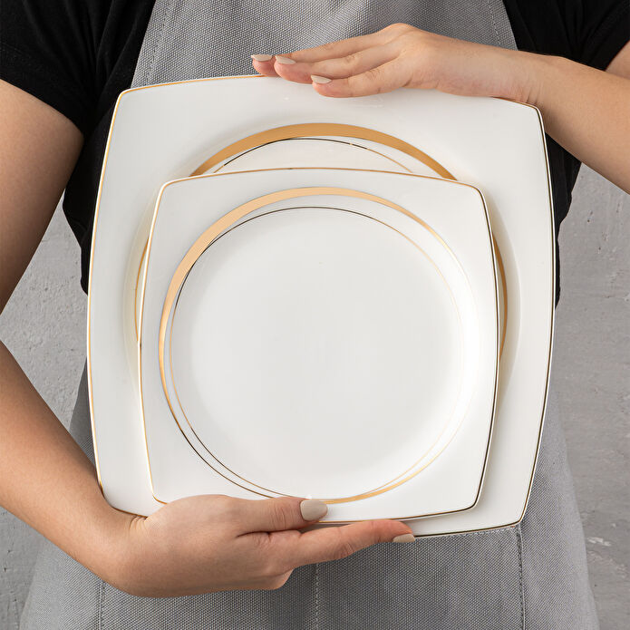 Emsan Fine Bone Hale 60 Parça 12 Kişilik Kare Yemek Takımı Gold