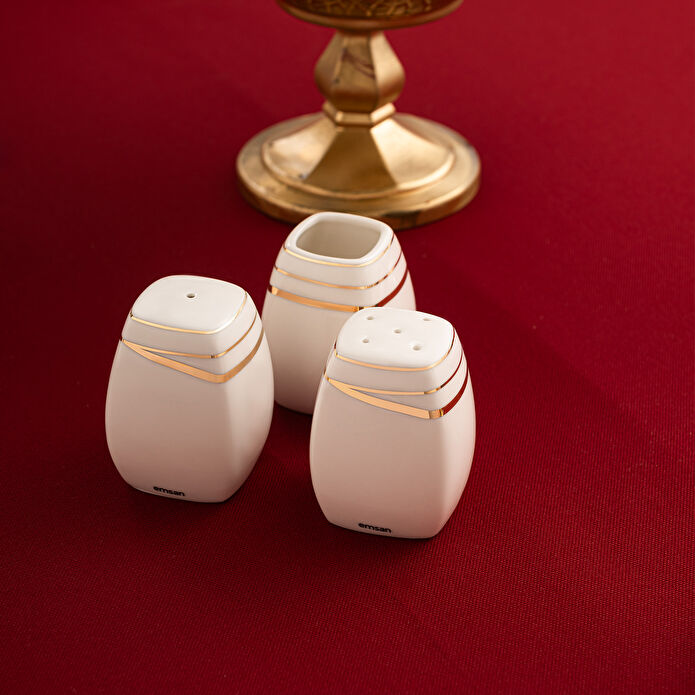 Emsan Fine Bone Hale 60 Parça 12 Kişilik Kare Yemek Takımı Gold