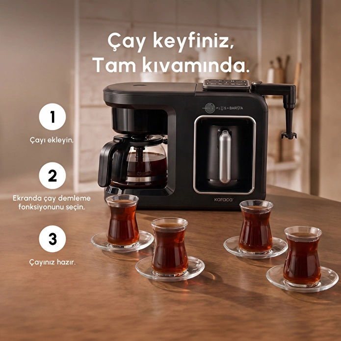 Karaca Hatır Plus Barista 6 in 1 Latte Cappuccino ve Közde Türk Kahve Makinesi Black Silver
