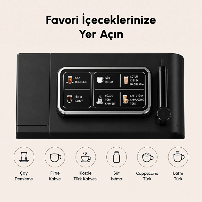 Karaca Hatır Plus Barista 6 in 1 Latte Cappuccino ve Közde Türk Kahve Makinesi Black Silver