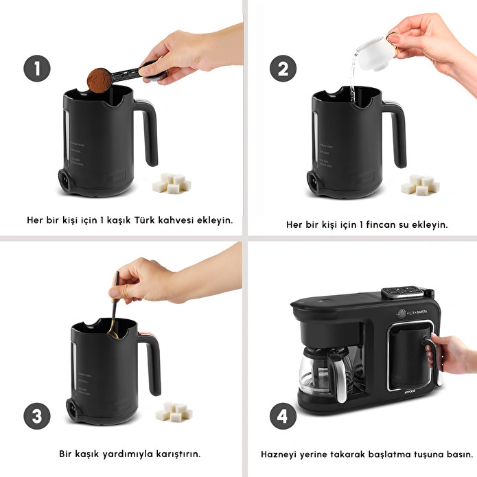 Karaca Hatır Plus Barista 6 in 1 Latte Cappuccino ve Közde Türk Kahve Makinesi Black Silver