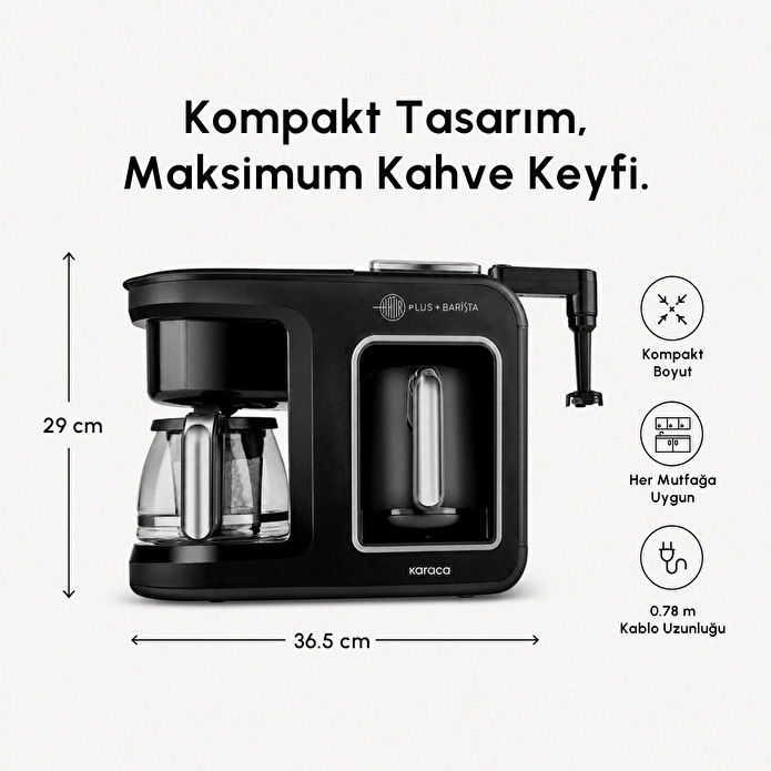 Karaca Hatır Plus Barista 6 in 1 Latte Cappuccino ve Közde Türk Kahve Makinesi Black Silver