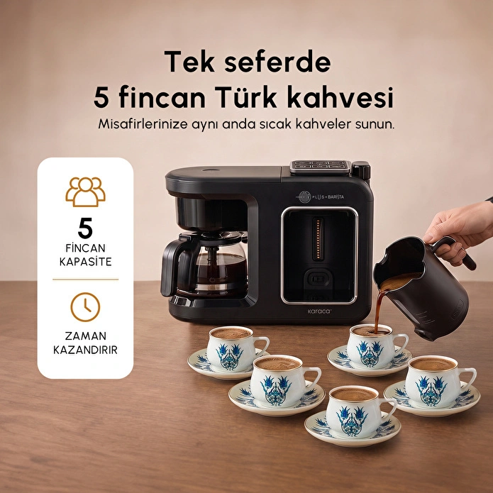 Karaca Hatır Plus Barista 6 in 1 Latte Cappuccino ve Közde Türk Kahve Makinesi Black Silver
