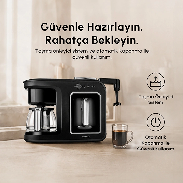 Karaca Hatır Plus Barista 6 in 1 Latte Cappuccino ve Közde Türk Kahve Makinesi Black Silver