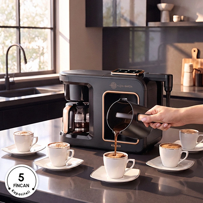 Karaca Hatır Plus Barista 6 in 1 Latte Cappuccino ve Közde Türk Kahve Makinesi Black Copper