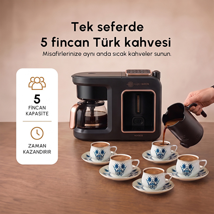 Karaca Hatır Plus Barista 6 in 1 Latte Cappuccino ve Közde Türk Kahve Makinesi Black Copper