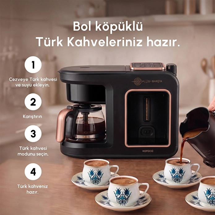 Karaca Hatır Plus Barista 6 in 1 Latte Cappuccino ve Közde Türk Kahve Makinesi Black Copper