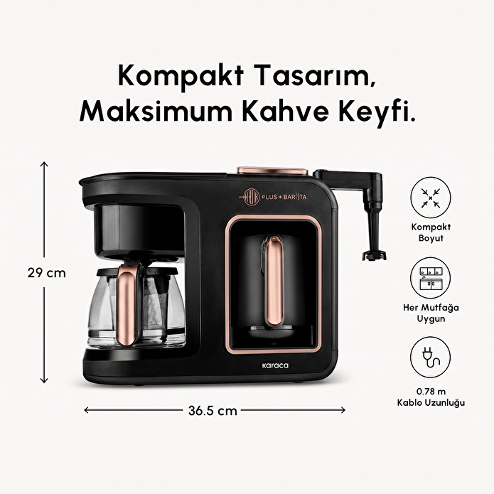 Karaca Hatır Plus Barista 6 in 1 Latte Cappuccino ve Közde Türk Kahve Makinesi Black Copper