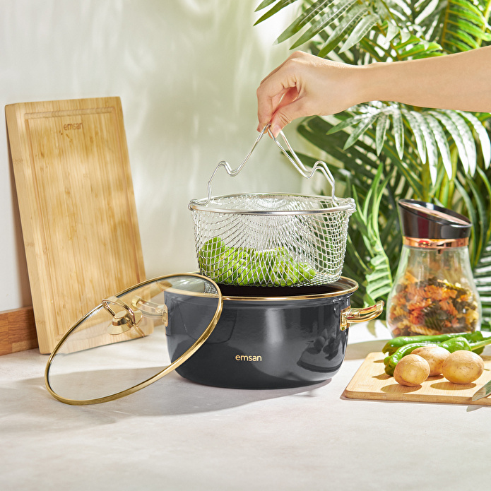 Emsan Nostalji Emaye Kızartma Tenceresi Antrasit