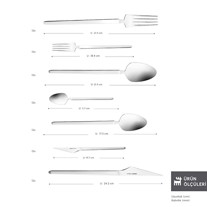 Karaca Elegance Glacial Platin 12 Kişilik 84 Parça Çatal Kaşık Bıçak Takımı