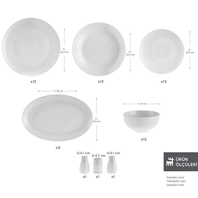 Karaca Forever Bone Artiste 53 Parça 12 Kişilik Yemek Takımı