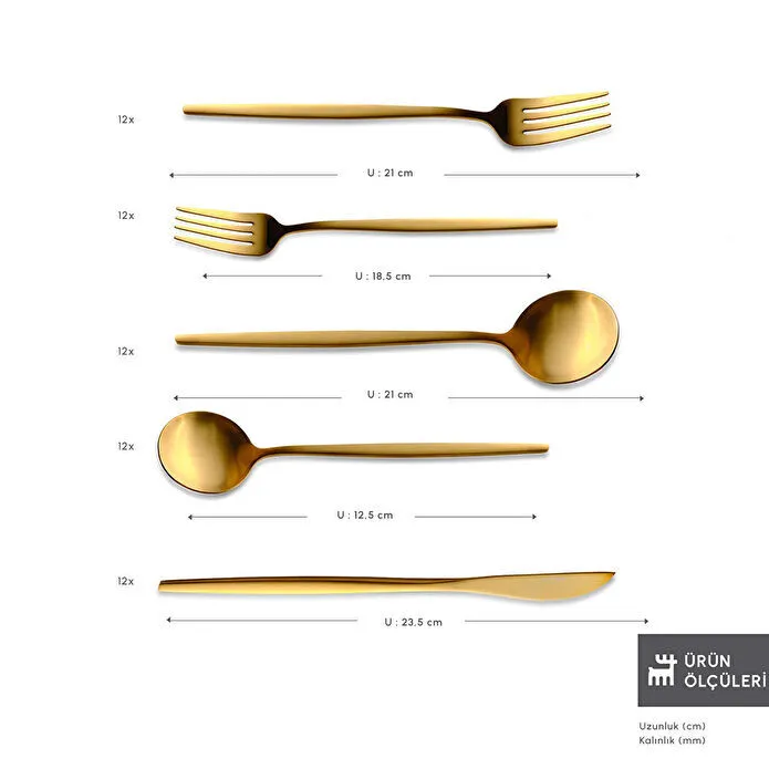 Karaca Orion Mat Gold 12 Kişilik 60 Parça Çatal Kaşık Bıçak Takımı