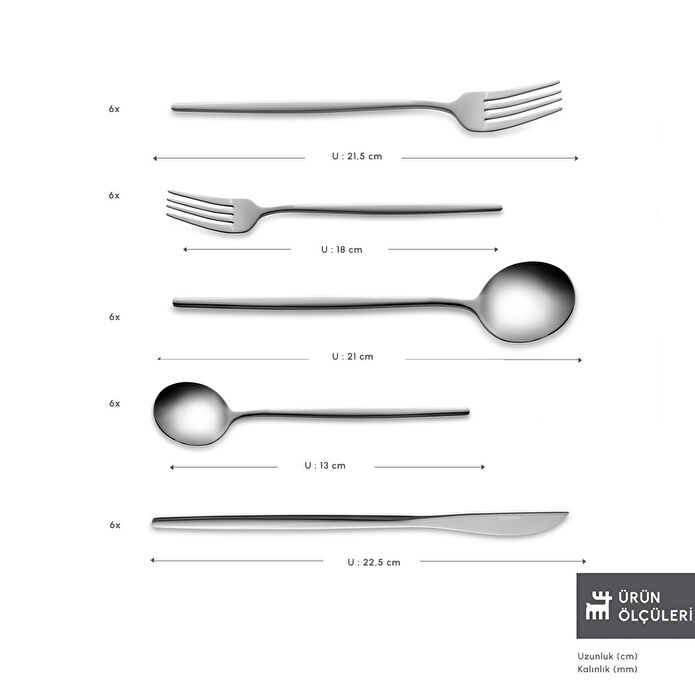 Karaca Orion Platin 6 Kişilik 30 Parça Çatal Kaşık Bıçak Takımı