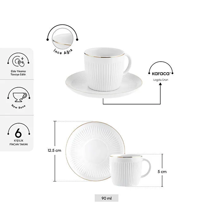 Karaca Pelin 6 Kişilik Kahve Fincan Takımı 90 ml