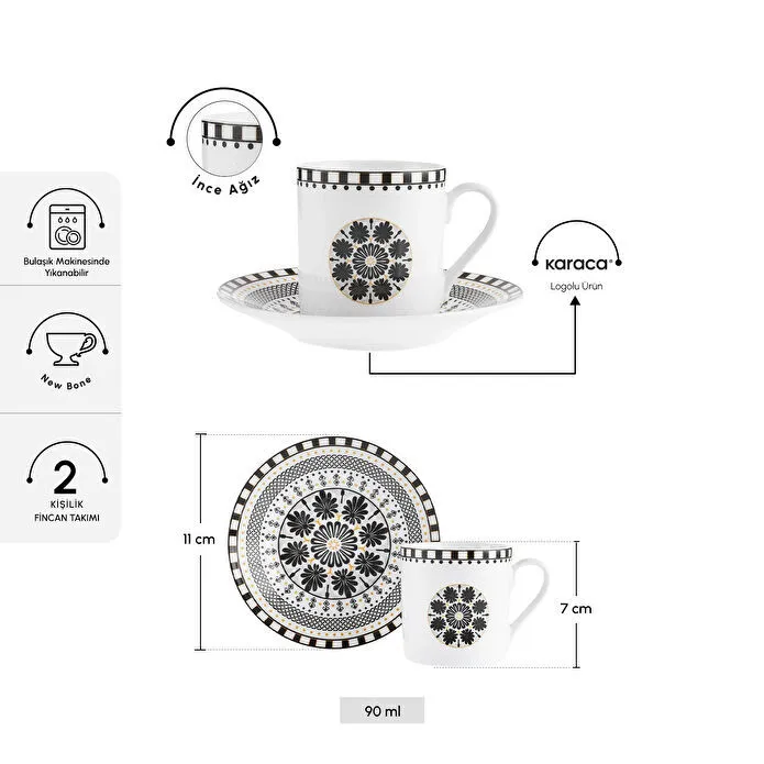 Karaca Tuna 2 Kişilik Kahve Fincan Takımı 90 ml