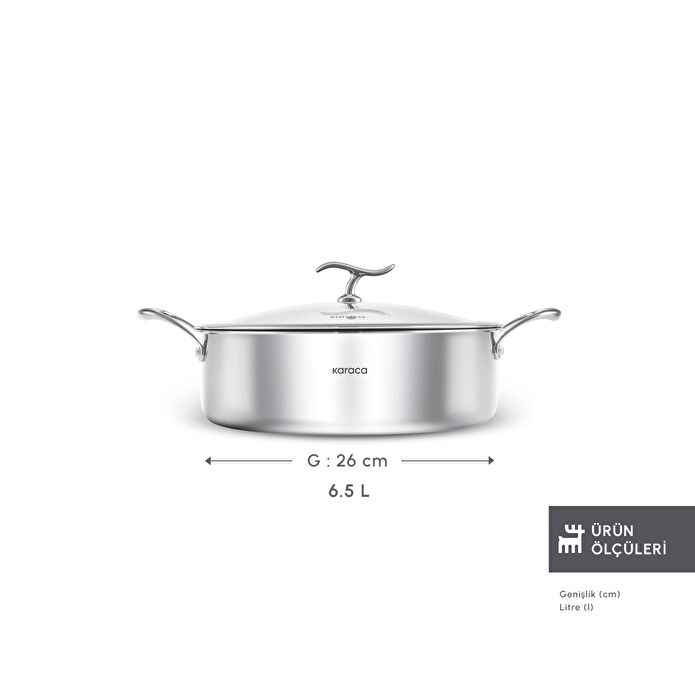 Karaca Plasma Steel 3Ply İndüksiyon Tabanlı Çelik Pilav/Karnıyarık Tencere 26 Cm