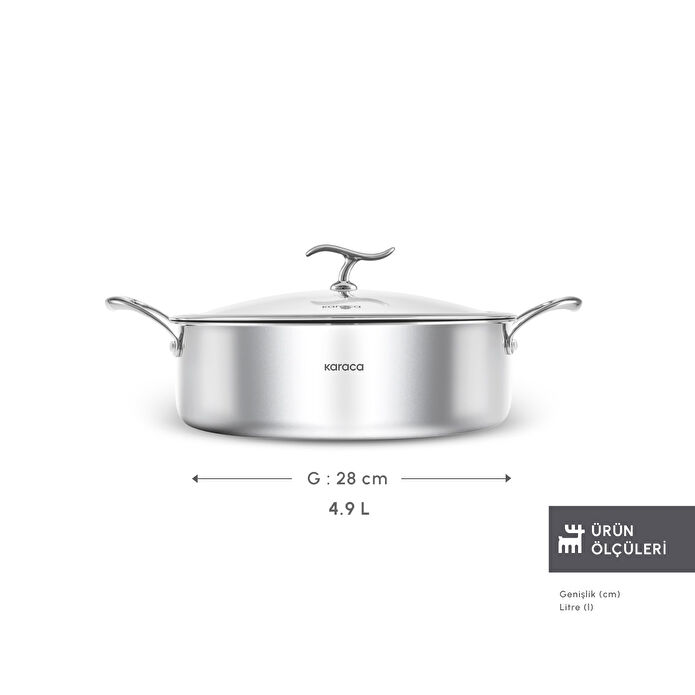 Karaca Plasma Steel 3Ply İndüksiyon Tabanlı Çelik Pilav/Karnıyarık Tencere 28 Cm
