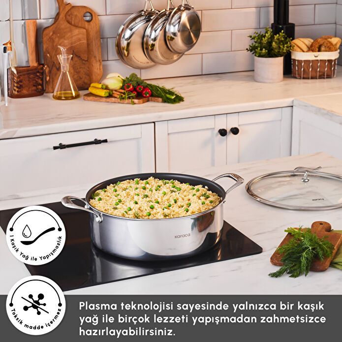 Karaca Plasma Steel 3Ply İndüksiyon Tabanlı Çelik Pilav/Karnıyarık Tencere 30 Cm