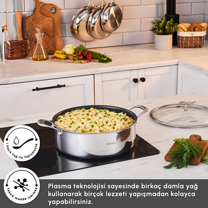 Karaca Plasma Steel 3Ply İndüksiyon Tabanlı Çelik Pilav/Karnıyarık Tencere 30 Cm