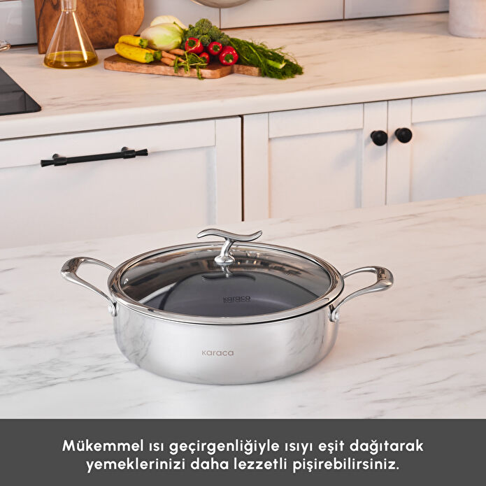 Karaca Plasma Steel 3Ply İndüksiyon Tabanlı Çelik Pilav/Karnıyarık Tencere 30 Cm