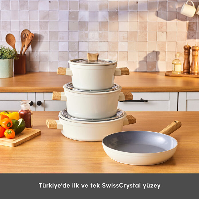 Karaca x Refika Swiss Crystal Creamy Wood 7 Parça Tencere Seti