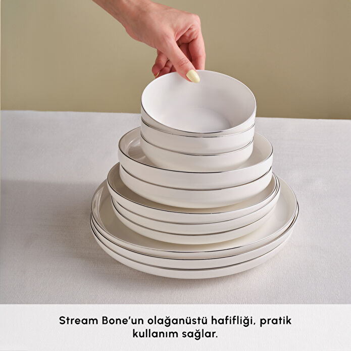 Karaca Stream Bone Saturn 53 Parça 12 Kişilik Yemek Takımı Platin
