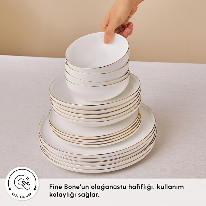 Karaca Fine Bone Meridian 55 Parça 12 Kişilik Yemek Takımı Gold