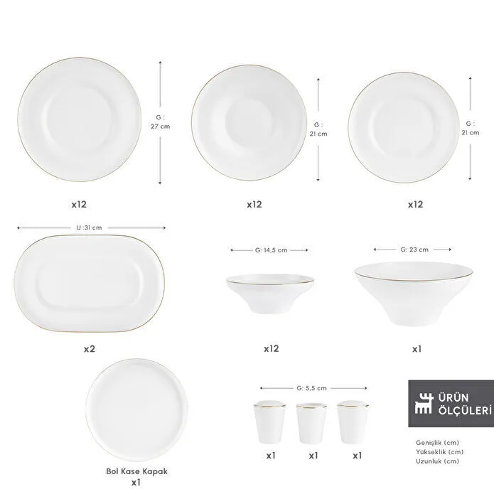 Karaca Fine Bone Zenith 55 Parça 12 Kişilik Yemek Takımı Gold