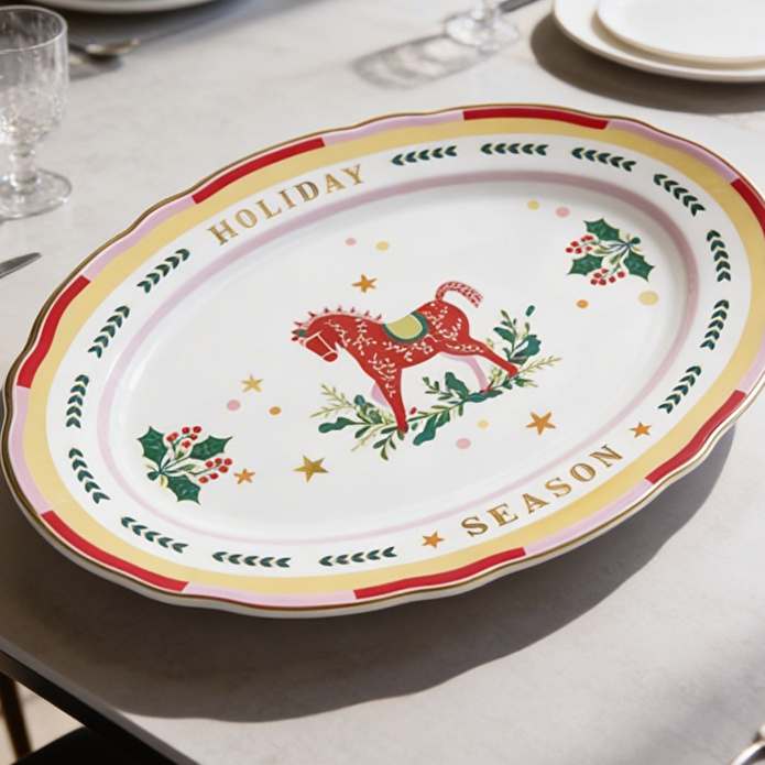 Baci Milano Mamma Mia Kırmızı At Desenli Oval Servis Tabağı