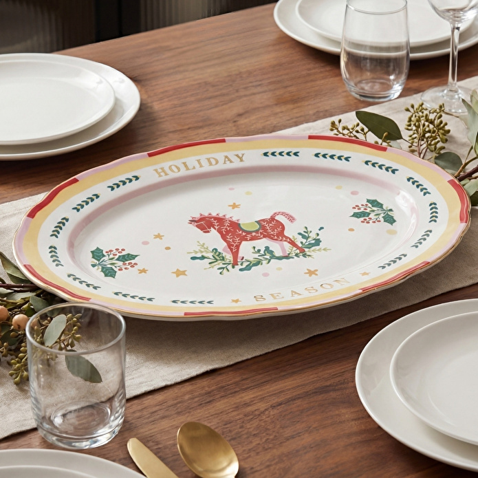 Baci Milano Mamma Mia Kırmızı At Desenli Oval Servis Tabağı