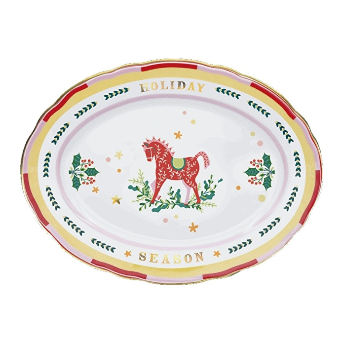 Baci Milano Mamma Mia Kırmızı At Desenli Oval Servis Tabağı