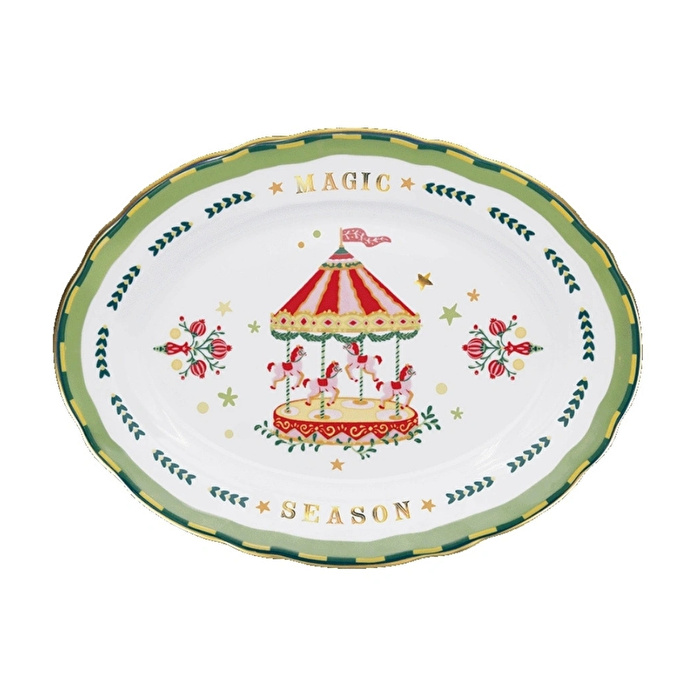 Baci Milano Mamma Mia Atlı Karınca Desenli Oval Servis Tabağı Yeşil