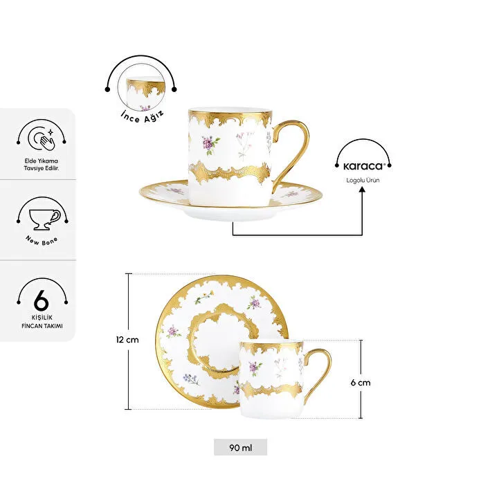 Karaca Bihter 6 Kişilik Kahve Fincan Takımı 90 ml