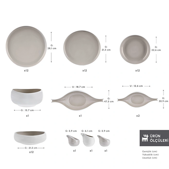 Karaca Earth Collection Clay 55 Parça 12 Kişilik Yemek Takımı Bej