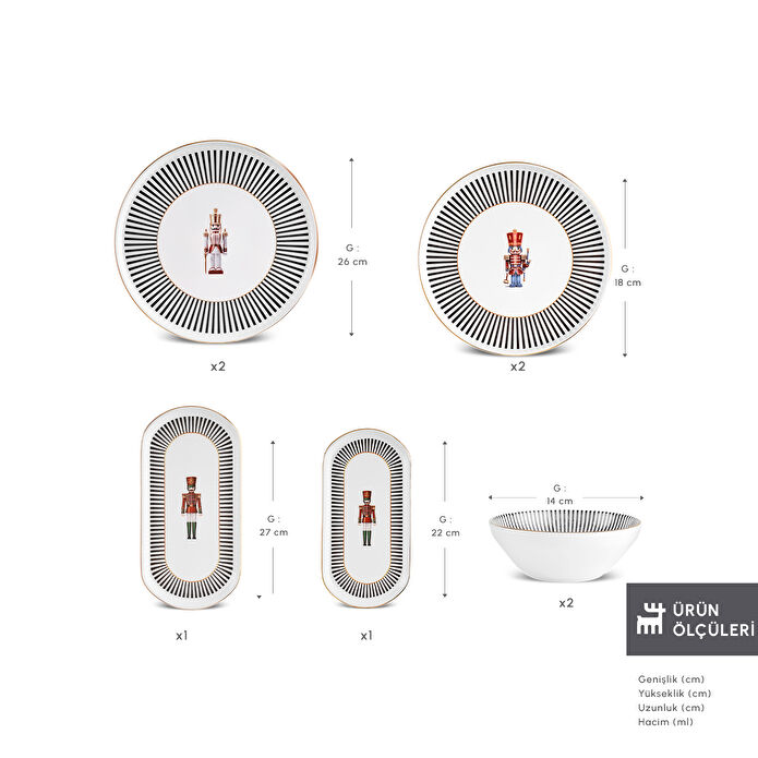 Karaca New Year Yılbaşı Nutcracker 8 Parça 2 Kişilik Yemek Takımı