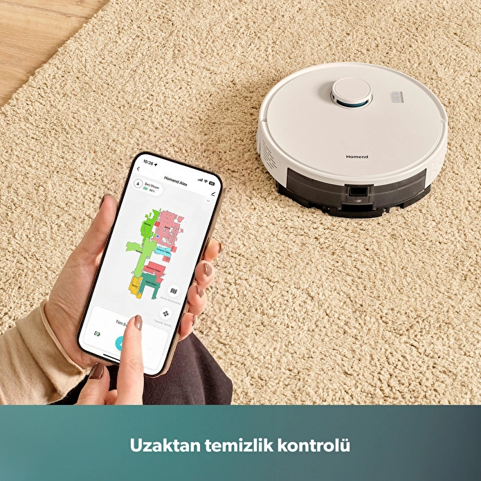 Homend Alex Laser 1291H Moplu ve Haritalamalı Akıllı 5 Kpa Robot Süpürge Beyaz