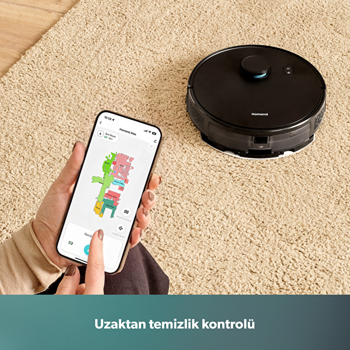 Homend Alex Laser 1291H Moplu ve Haritalamalı Akıllı 5 Kpa Robot Süpürge Siyah