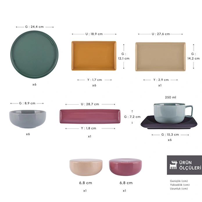 Karaca Stream Bone Monaco 34 Parça 6 Kişilik Kahvaltı Takımı