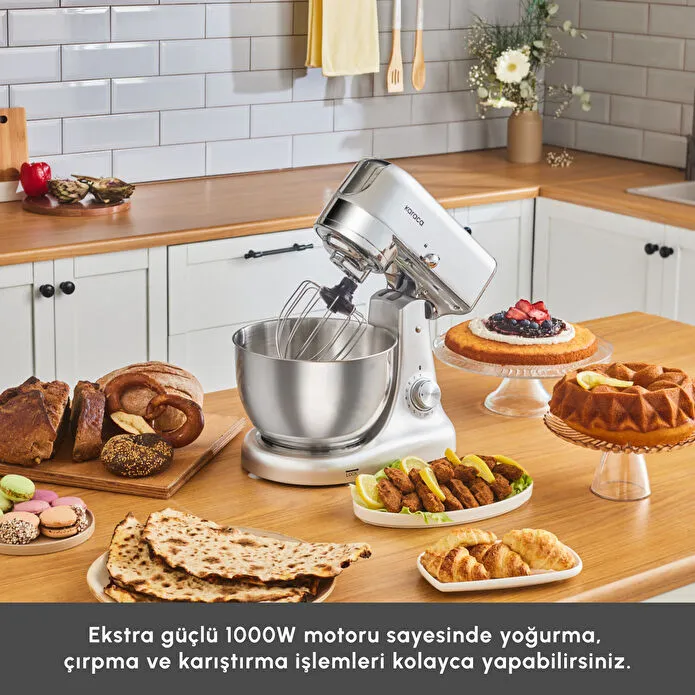Karaca Multicast Plus Döküm Kıyma Çekme/Sucuk-Sosis/İçli Köfte/ Kurabiye Aparatlı Hamur Yoğurma Makinesi Silver 5L