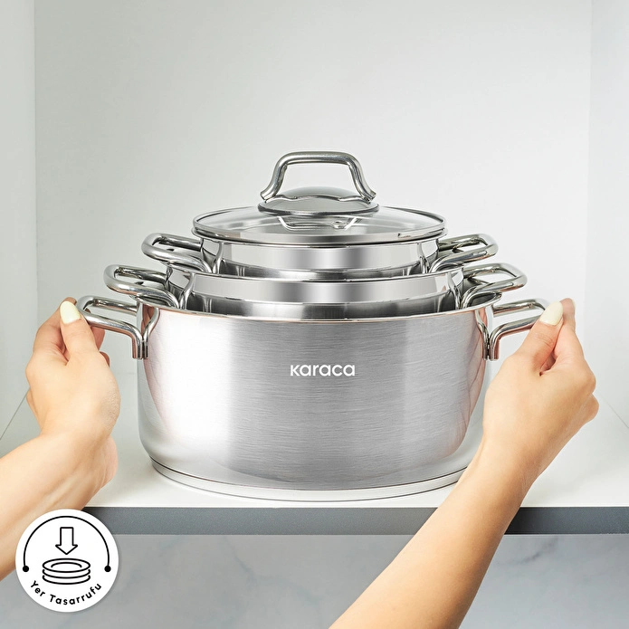 Karaca Belgrad İndüksiyon Tabanlı 15 Parça Çelik Çaydanlık Cezve ve Tencere Seti