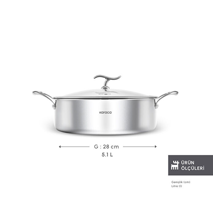 Karaca Plasma Steel 316+ 3Ply Karnıyarık Tencere 28 cm