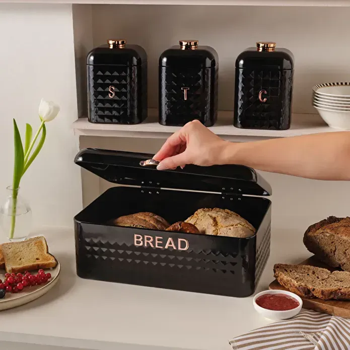 Karaca Elmas Ekmek Kutusu Saklama Kabı Hediyeli Xl Siyah