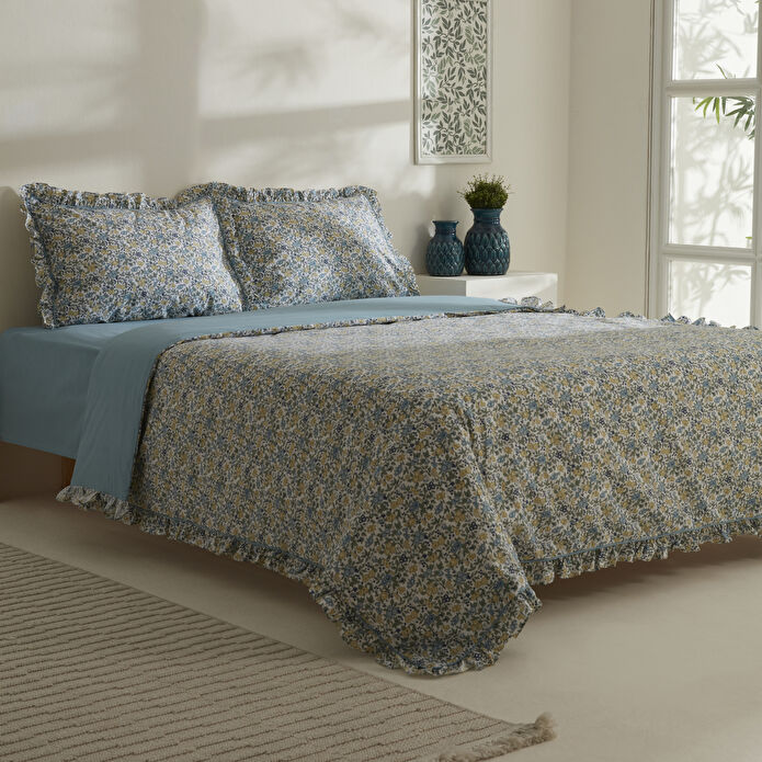 Karaca Home Minay 52 tel %100 Pamuk Çift Kişilik Nevresim Takımı Mavi