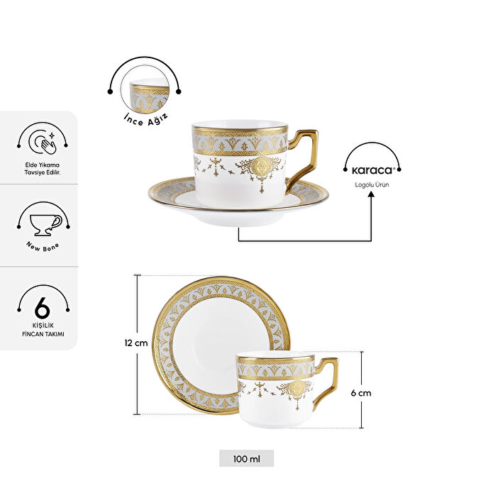 Karaca Tuğra 6 Kişilik Kahve Fincan Takımı 100 ml