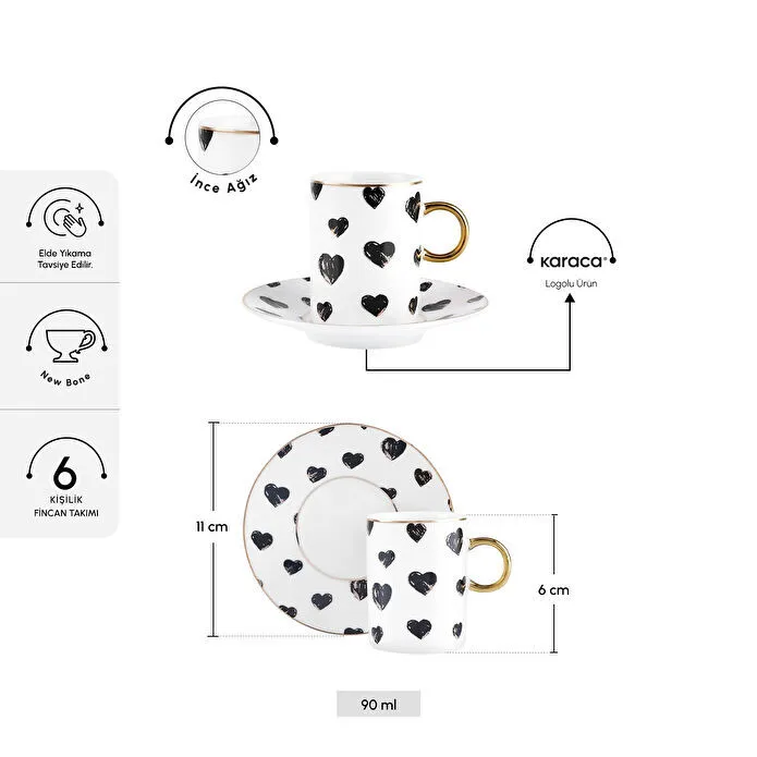 Karaca Perry Kalpli 6 Kişilik Kahve Fincan Takımı 90 Ml
