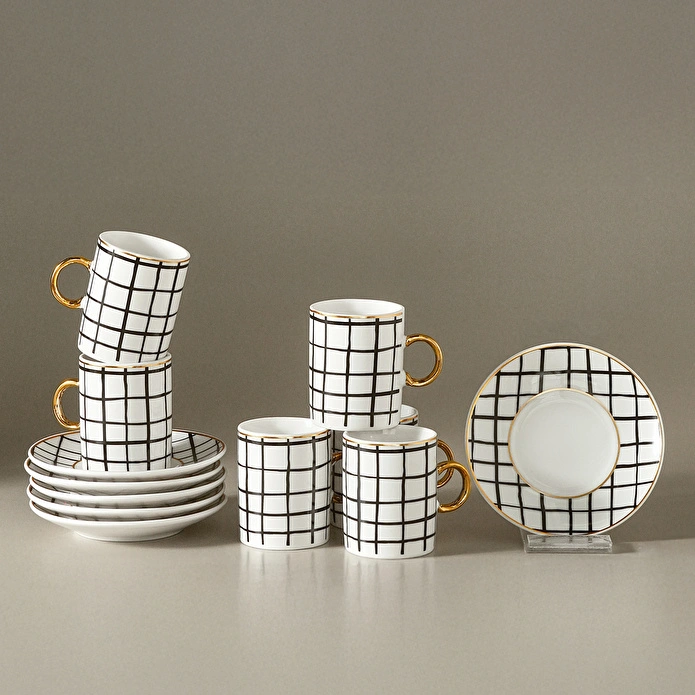 Karaca Perry Çizgili 6 Kişilik Kahve Fincan Takımı 90 Ml