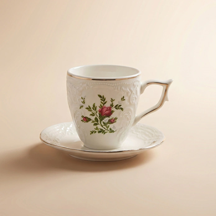 Karaca Vintage Rose Kahve Fincanı ve Tabağı 100 ml