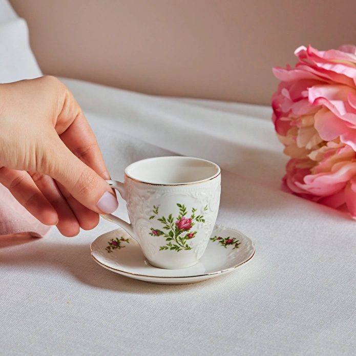 Karaca Vintage Rose Kahve Fincanı ve Tabağı 100 ml