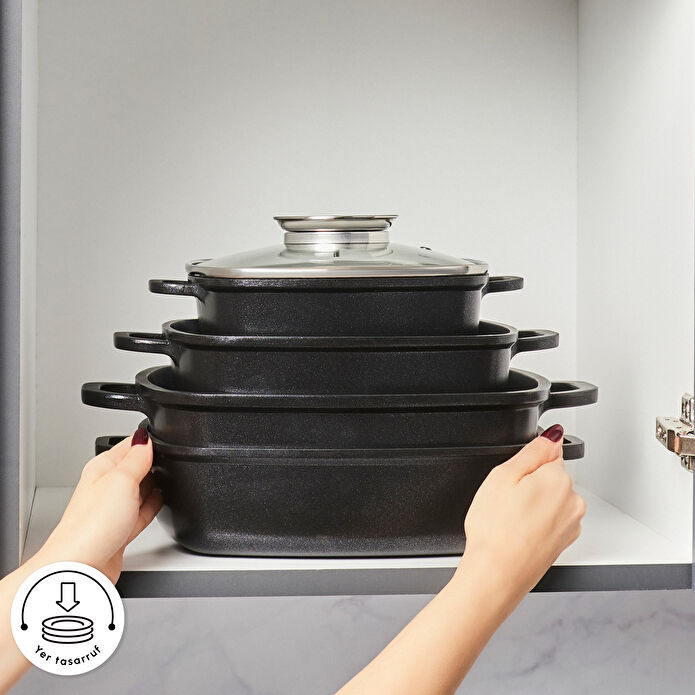 Karaca Biodiamond Soneva İndüksiyon Tabanlı 8 Parça Döküm Tencere Seti Siyah