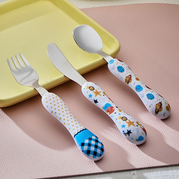 Karaca Galaksi 3 Parça Çocuk Çatal Kaşık Bıçak Seti